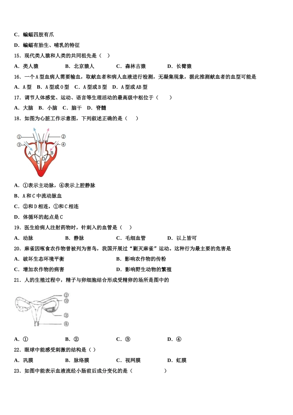 2024-2025学年江苏省苏州市青云中学生物七年级第二学期期末复习检测模拟试题含解析_第3页