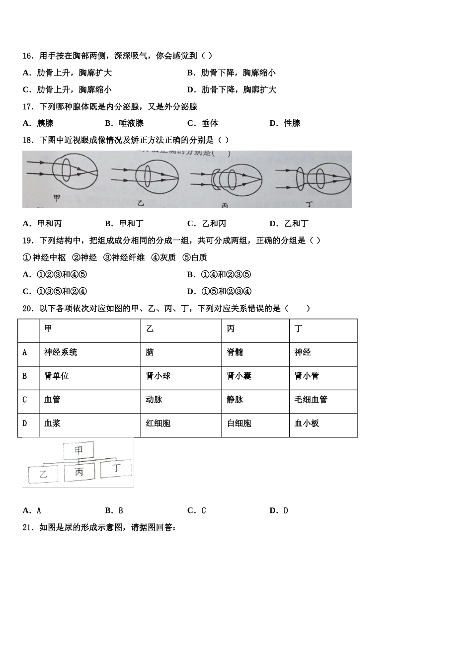 2024-2025学年江苏省扬州市竹西中学生物七年级第二学期期末检测模拟试题含解析_第3页
