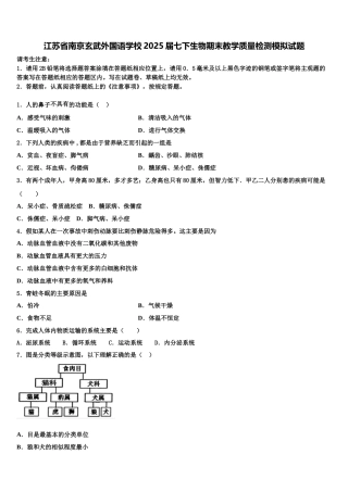 江苏省南京玄武外国语学校2025届七下生物期末教学质量检测模拟试题含解析