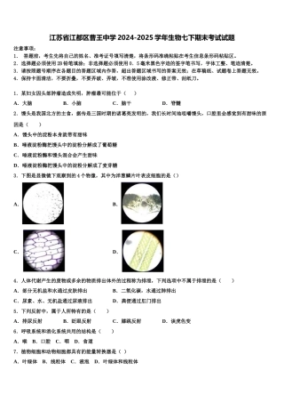 江苏省江都区曹王中学2024-2025学年生物七下期末考试试题含解析
