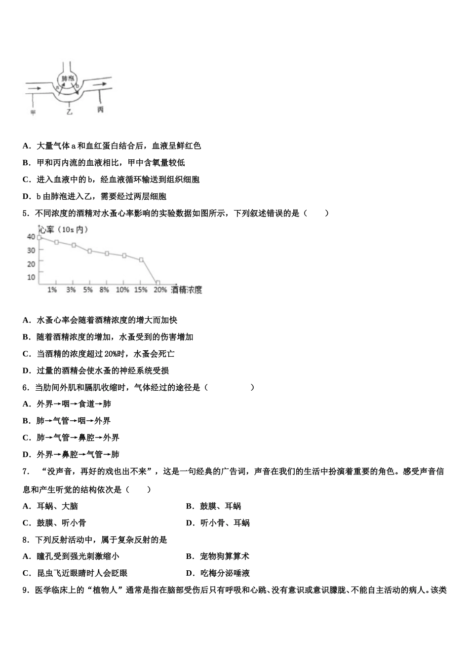 2025年江苏省淮安市金湖县七下生物期末教学质量检测模拟试题含解析_第2页