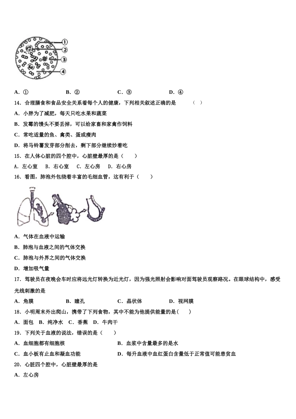 江苏省连云港市名校2025届七年级生物第二学期期末经典模拟试题含解析_第3页
