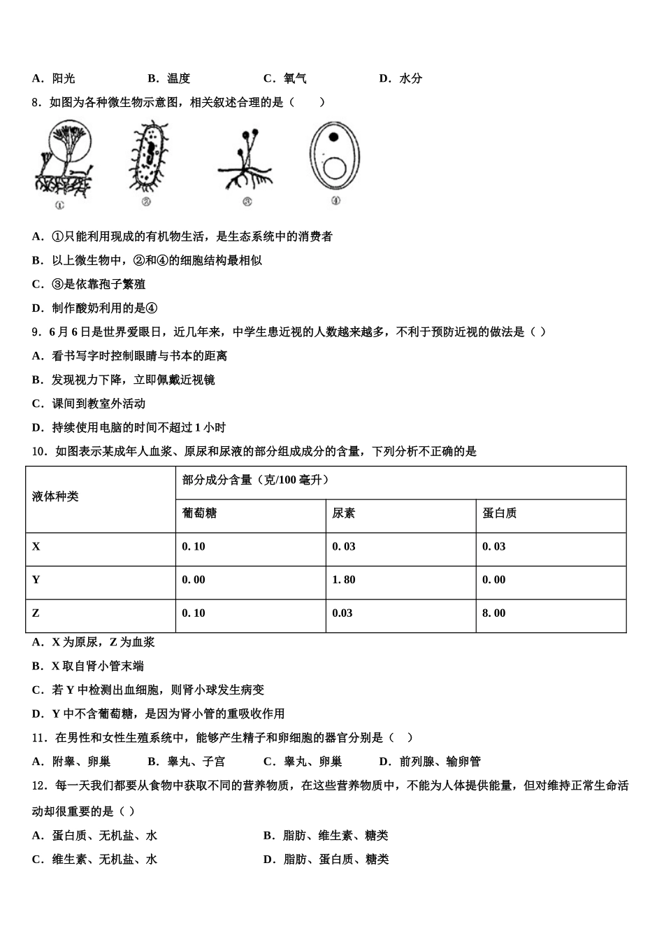 2025年江苏省七下生物期末达标检测模拟试题含解析_第2页