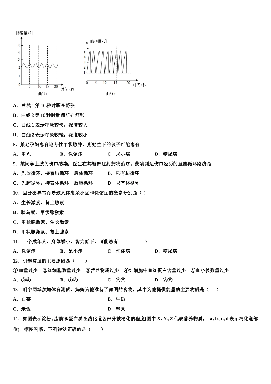 江苏淮安曙光双语学校2024-2025学年生物七下期末教学质量检测模拟试题含解析_第2页