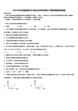 2025年江苏省盐城市大丰区沈灶中学生物七下期末质量检测试题含解析