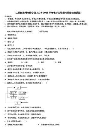 江苏省徐州市睢宁县2024-2025学年七下生物期末质量检测试题含解析