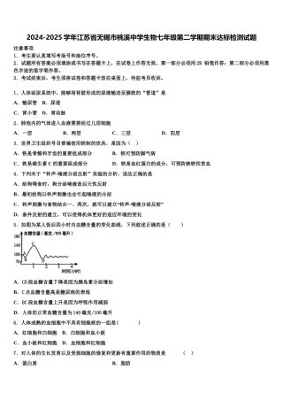 2024-2025学年江苏省无锡市桃溪中学生物七年级第二学期期末达标检测试题含解析