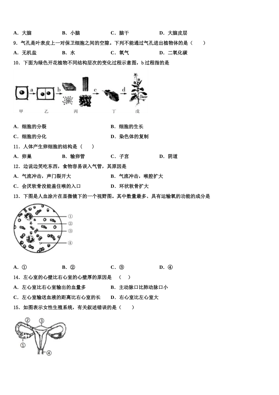 江苏省苏州市星港学校2024-2025学年生物七下期末经典试题含解析_第2页