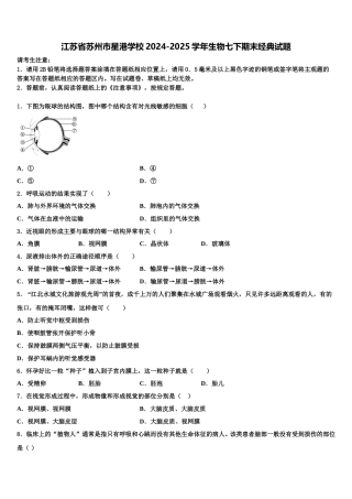 江苏省苏州市星港学校2024-2025学年生物七下期末经典试题含解析