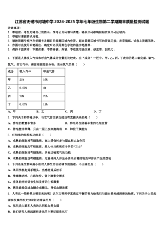 江苏省无锡市河塘中学2024-2025学年七年级生物第二学期期末质量检测试题含解析