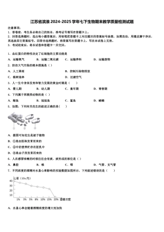 江苏省滨淮2024-2025学年七下生物期末教学质量检测试题含解析