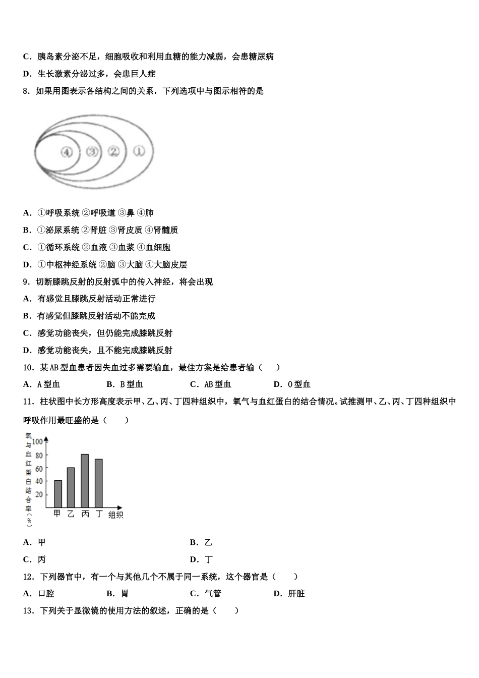 江苏省南京雨花台区七校联考2025年生物七下期末学业质量监测模拟试题含解析_第2页