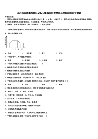 江苏省苏州市相城区2025年七年级生物第二学期期末统考试题含解析