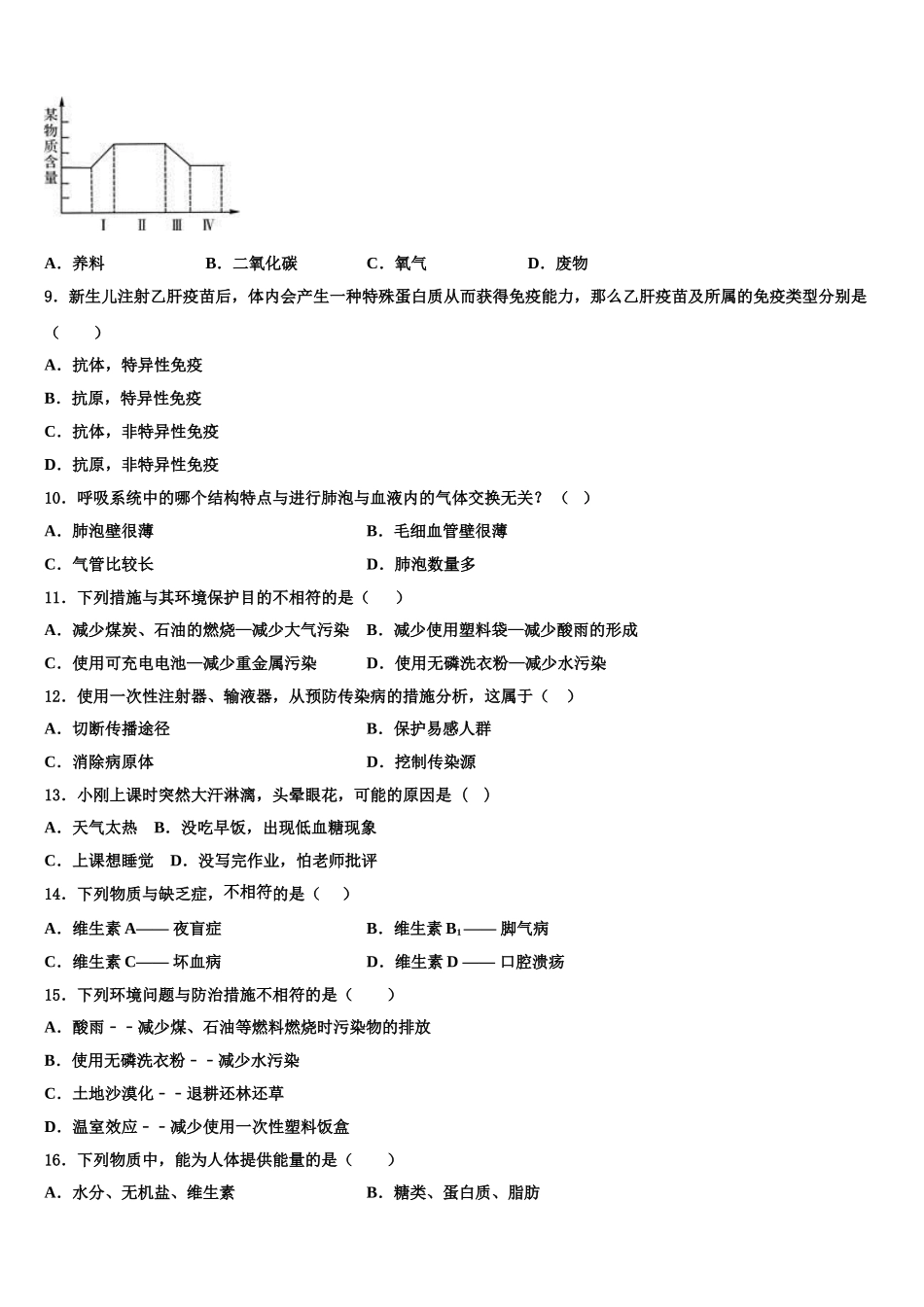 江苏省仪征市月塘中学2024-2025学年七年级生物第二学期期末监测试题含解析_第2页