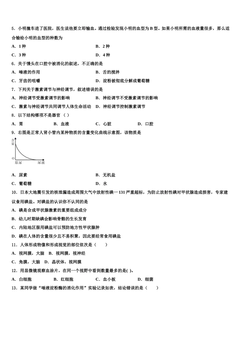 江苏省高邮市南海中学2024-2025学年七下生物期末监测模拟试题含解析_第2页
