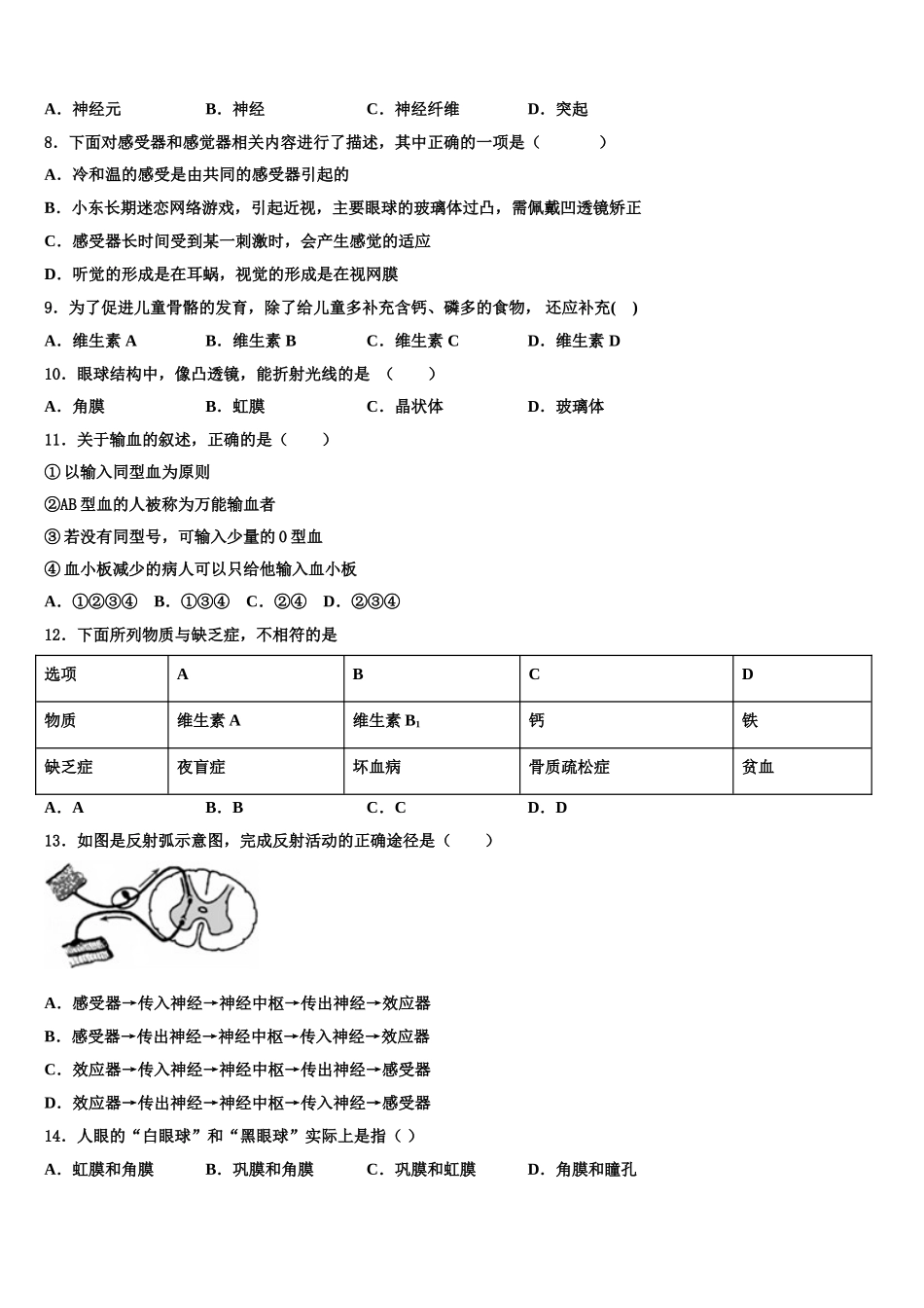 江苏省徐州市树人中学2025年生物七下期末检测试题含解析_第2页
