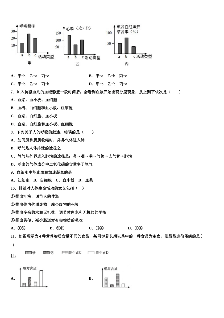2025届江苏省南京市部分学校七下生物期末学业水平测试试题含解析_第2页