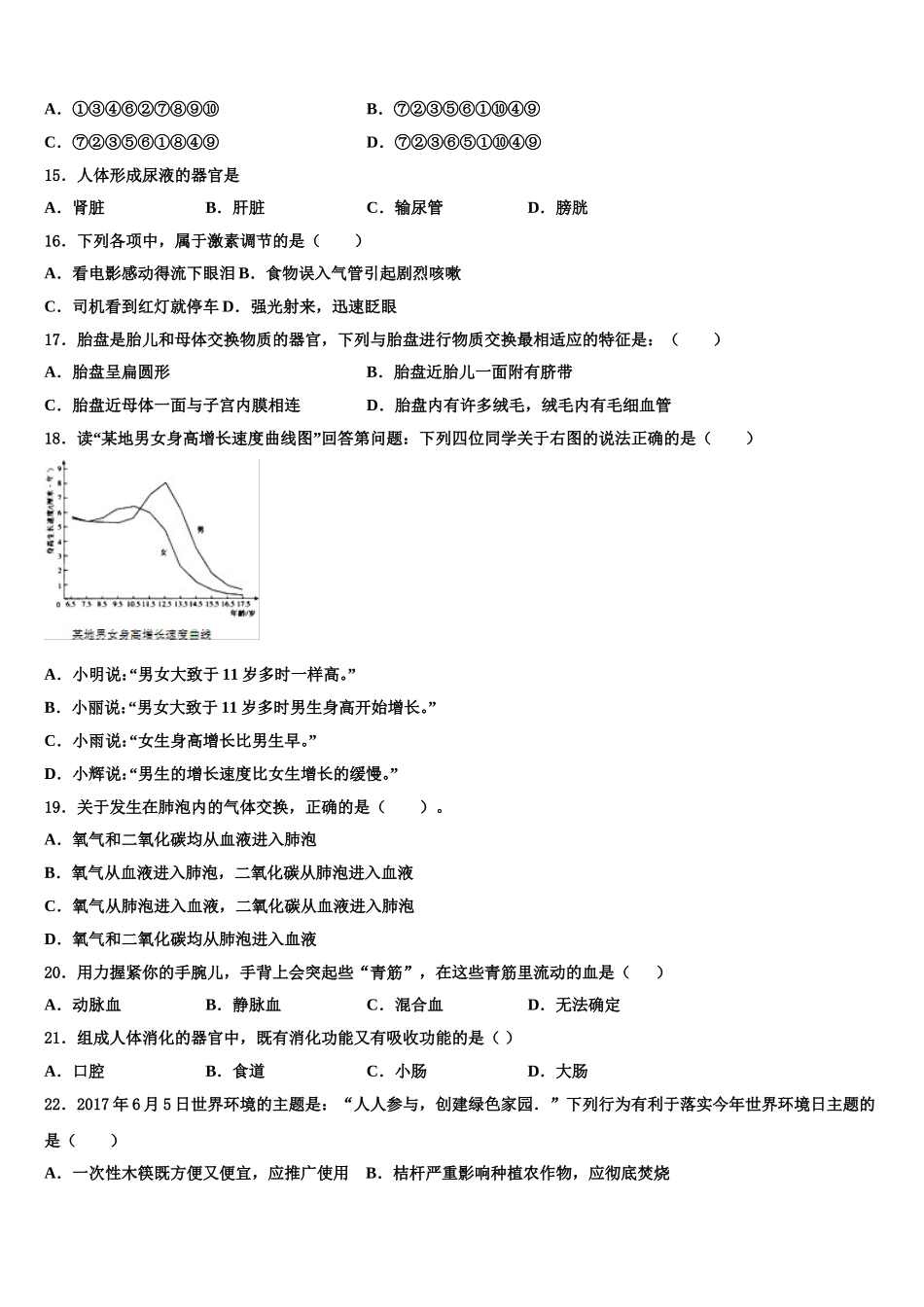 2025年江苏省苏州市东山中学七下生物期末教学质量检测试题含解析_第3页