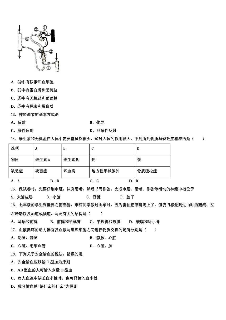 江苏苏州高新区2024-2025学年七下生物期末复习检测模拟试题含解析_第3页