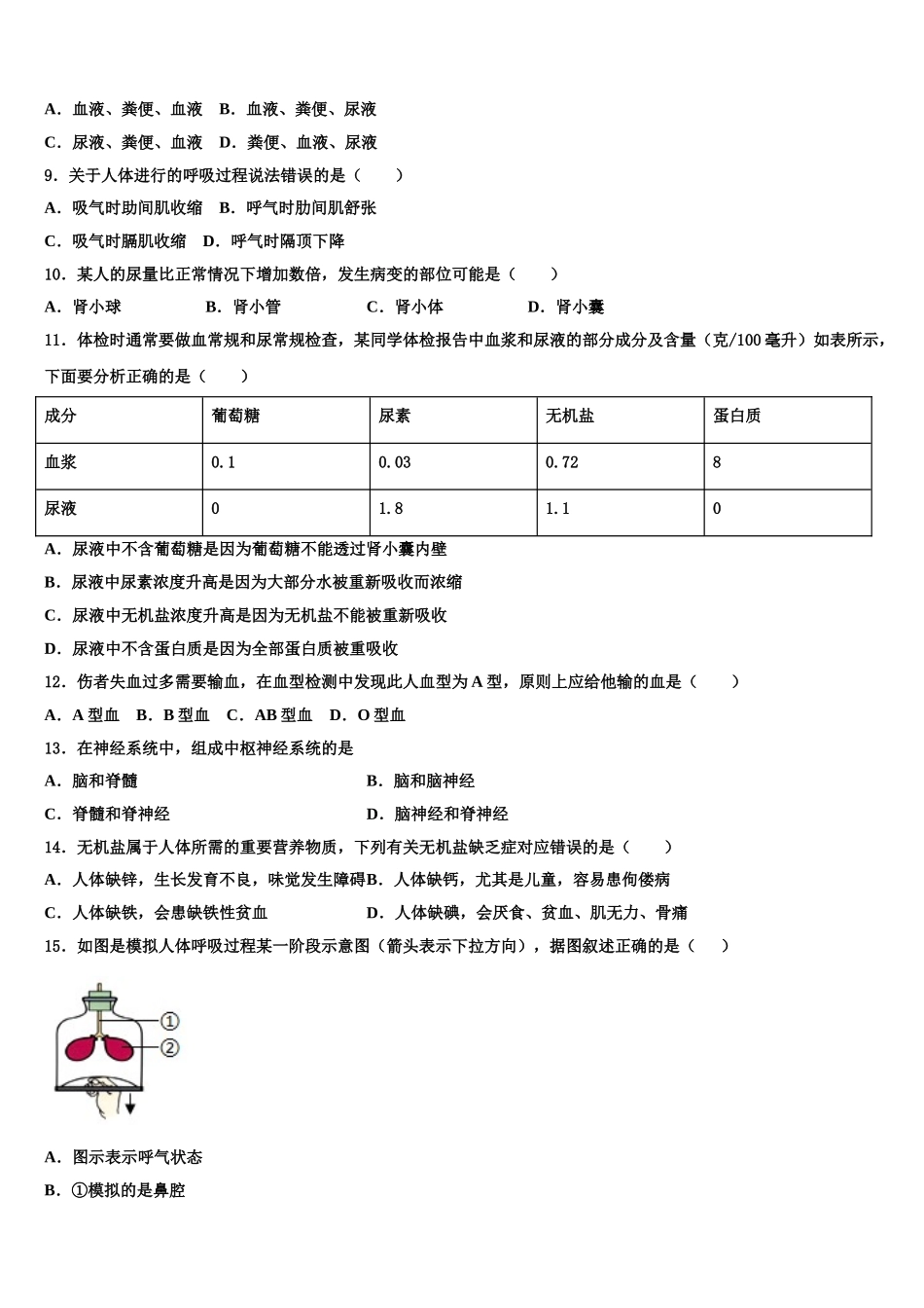 江苏省盐城东台市实验中学2025届生物七下期末质量跟踪监视模拟试题含解析_第2页