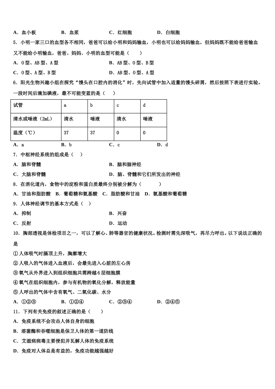 2025届江苏省南京市溧水区孔镇中学七下生物期末考试模拟试题含解析_第2页