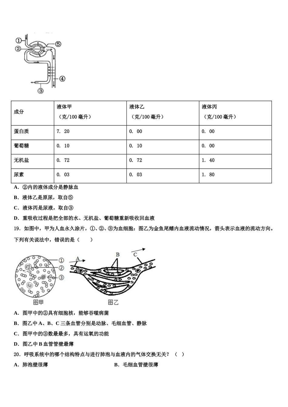 江苏省南京溧水区四校联考2025届七下生物期末调研模拟试题含解析_第3页