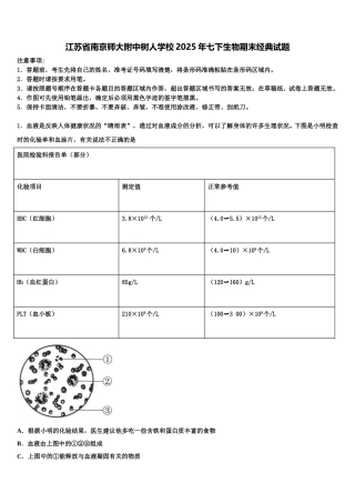 江苏省南京师大附中树人学校2025年七下生物期末经典试题含解析