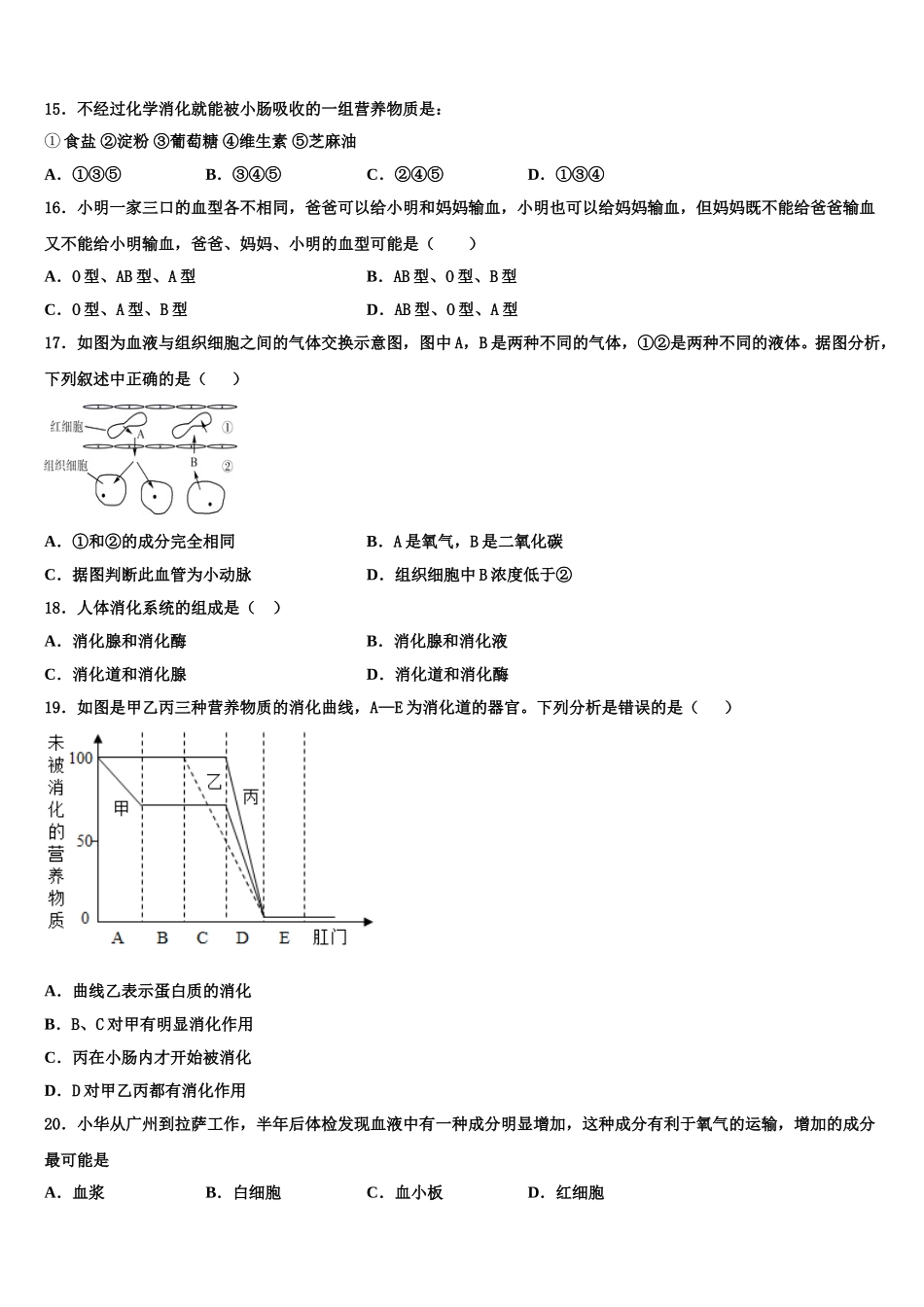 2025年江苏省姜堰区张甸初级中学七年级生物第二学期期末综合测试试题含解析_第3页