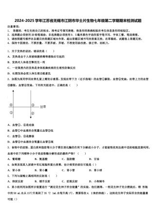 2024-2025学年江苏省无锡市江阴市华士片生物七年级第二学期期末检测试题含解析