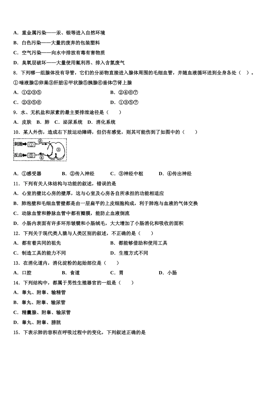 江苏省苏州姑苏区五校联考2024-2025学年七年级生物第二学期期末检测试题含解析_第2页