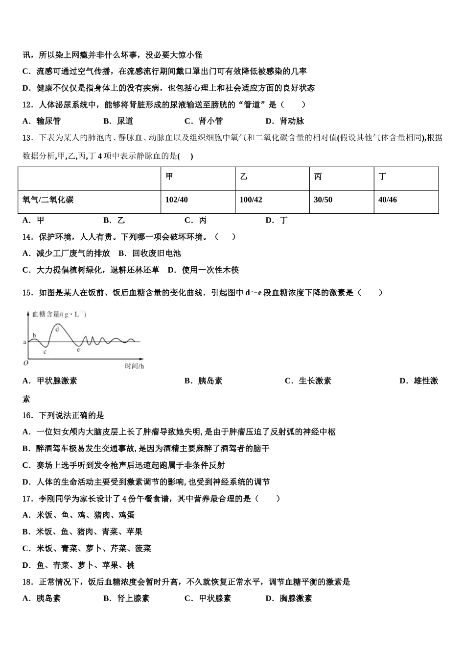 江苏省泗阳县2024-2025学年生物七下期末质量跟踪监视试题含解析_第3页