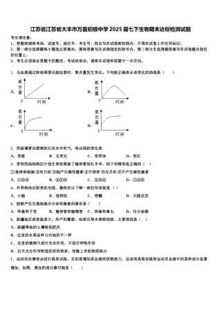 江苏省江苏省大丰市万盈初级中学2025届七下生物期末达标检测试题含解析