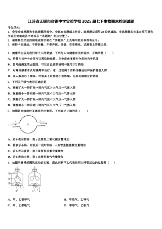 江苏省无锡市省锡中学实验学校2025届七下生物期末检测试题含解析