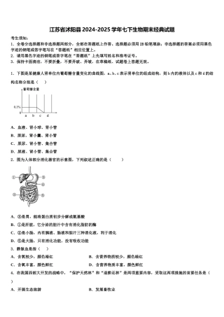 江苏省沭阳县2024-2025学年七下生物期末经典试题含解析