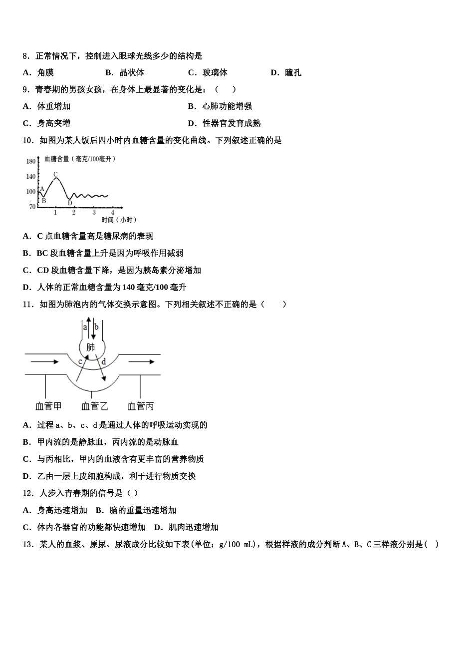 江苏省丹徒区实业实验学校六校联考2024-2025学年生物七年级第二学期期末调研模拟试题含解析_第2页