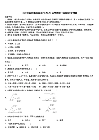 江苏省苏州市张家港市2025年生物七下期末统考试题含解析