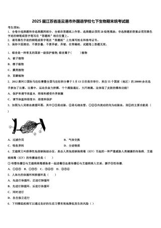 2025届江苏省连云港市外国语学校七下生物期末统考试题含解析