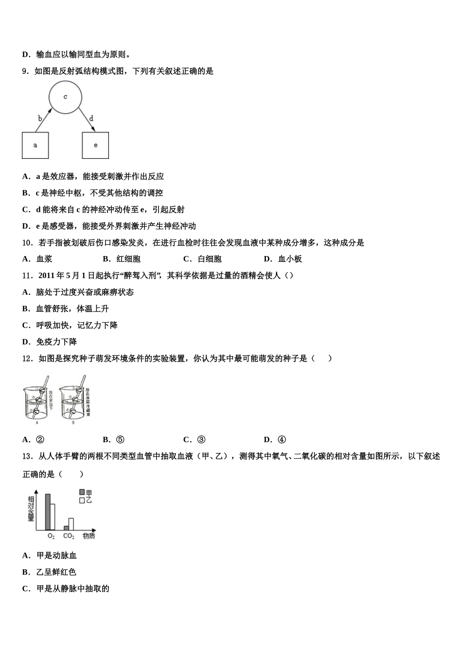 2025届江苏省苏州市虎丘区立达中学七年级生物第二学期期末联考试题含解析_第2页