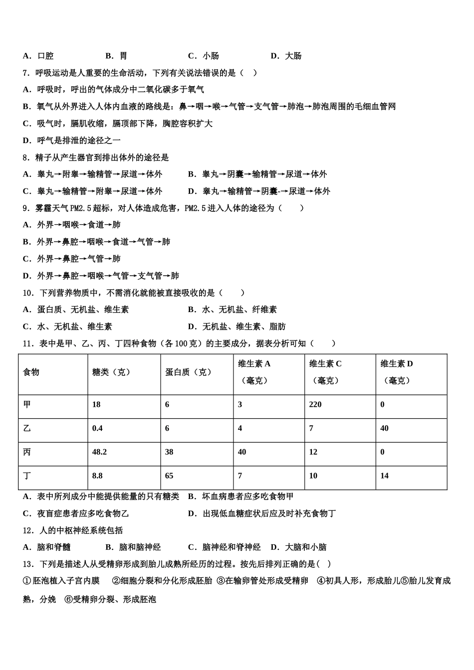 江苏省海安县2025年七年级生物第二学期期末质量检测试题含解析_第2页
