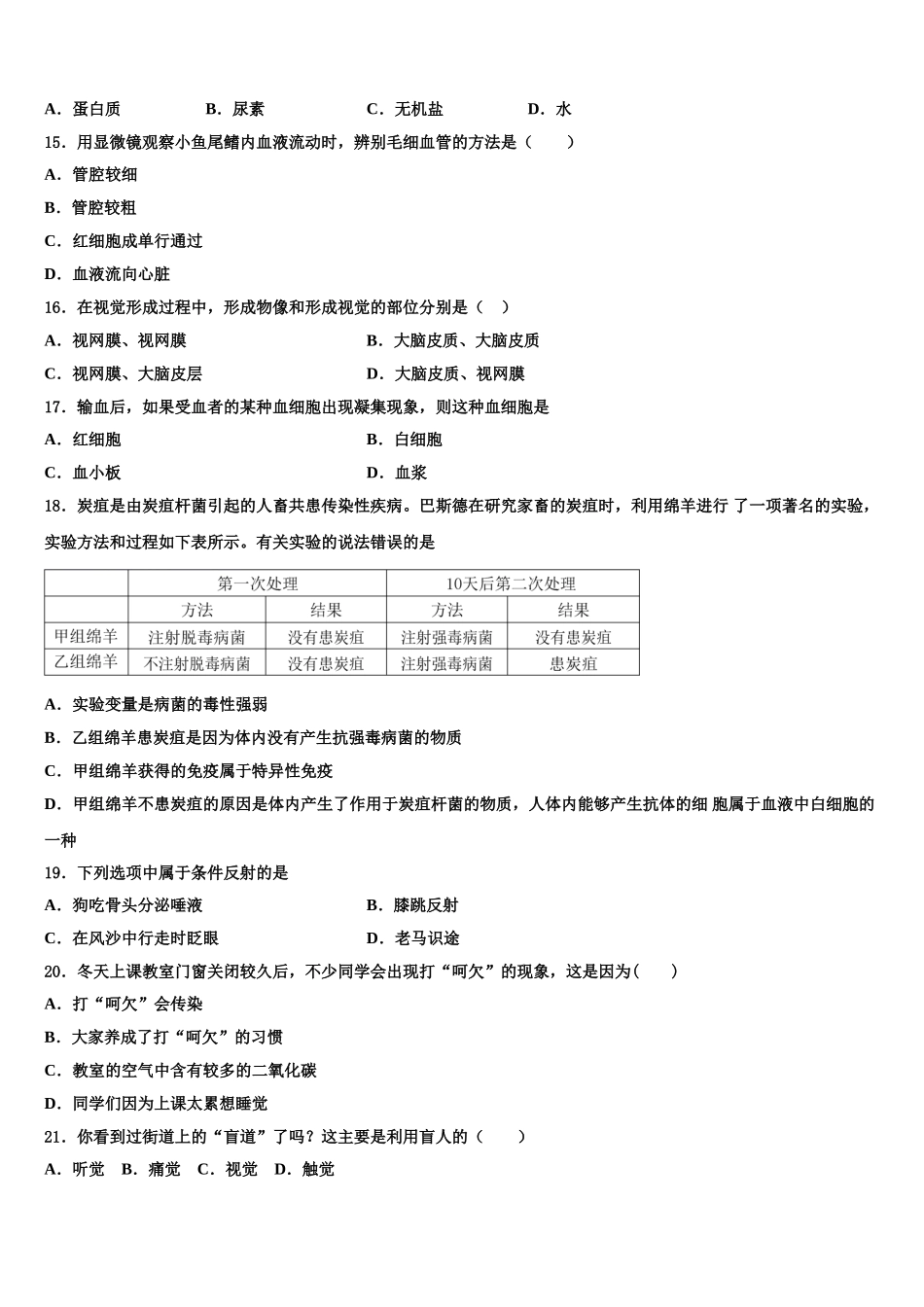 江苏省扬州大学附属中学东部分学校2025年七下生物期末经典模拟试题含解析_第3页