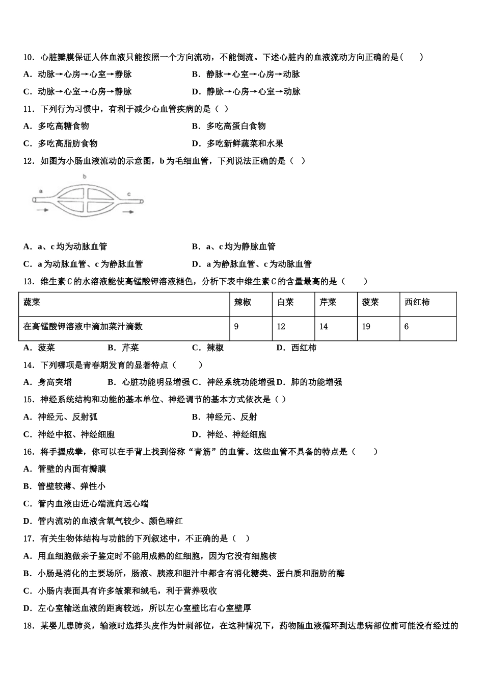 2024-2025学年江苏省苏州苏州工业园区四校联考生物七下期末达标检测试题含解析_第2页