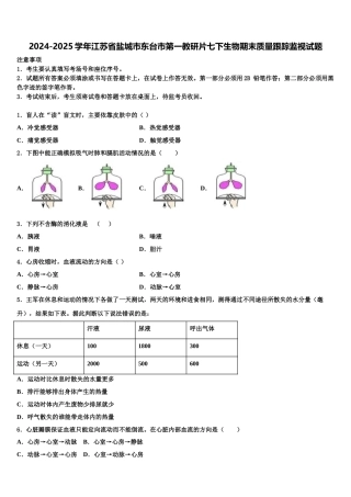 2024-2025学年江苏省盐城市东台市第一教研片七下生物期末质量跟踪监视试题含解析