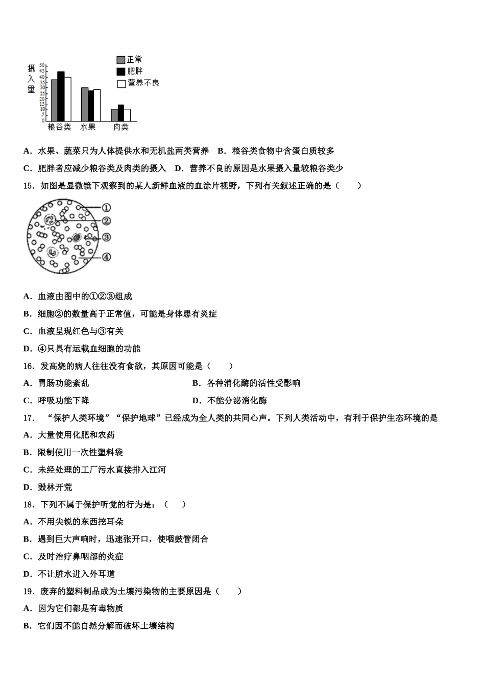 苏州高新区实验2025年生物七年级第二学期期末复习检测试题含解析_第3页