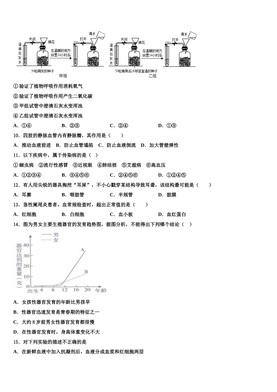 2024-2025学年宁夏大附属中学生物七年级第二学期期末复习检测模拟试题含解析_第2页