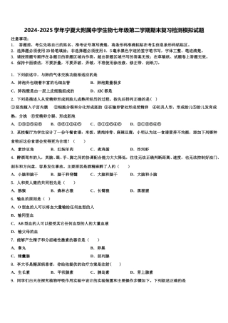2024-2025学年宁夏大附属中学生物七年级第二学期期末复习检测模拟试题含解析