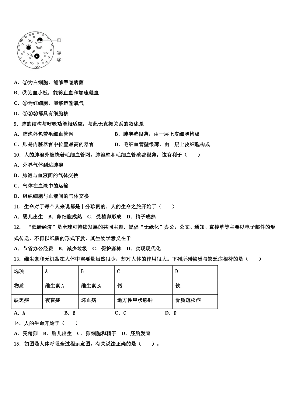 2024-2025学年宁夏大附中生物七下期末经典试题含解析_第2页