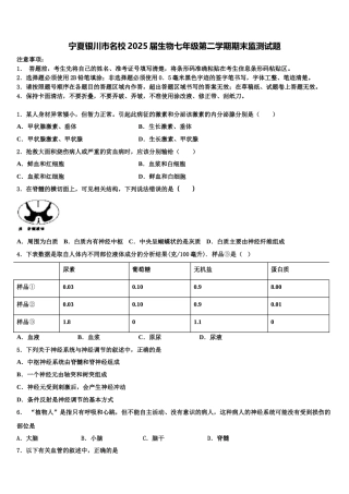宁夏银川市名校2025届生物七年级第二学期期末监测试题含解析
