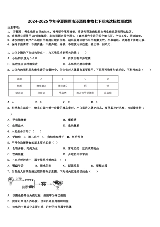 2024-2025学年宁夏固原市泾源县生物七下期末达标检测试题含解析
