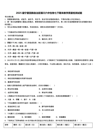 2025届宁夏回族自治区银川六中生物七下期末教学质量检测试题含解析
