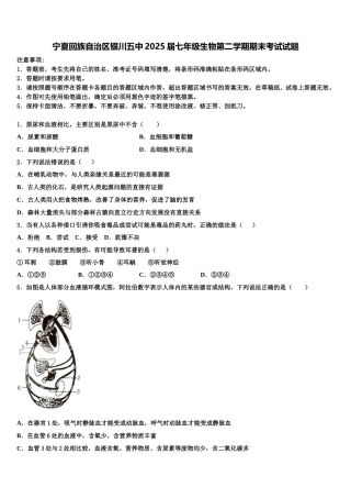 宁夏回族自治区银川五中2025届七年级生物第二学期期末考试试题含解析